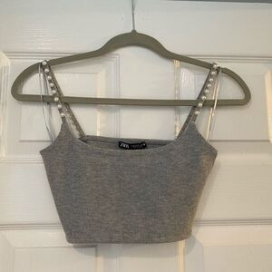 Zara Gray Crop Top with Pearl Straps